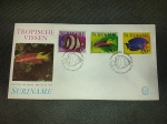 Suriname, FDC de 1977 com selos e CBC tema Peixes