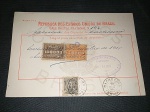 Brasil, Vale Postal circulado em 1915 com carimbo de Cachoeira - Bahia e selos Próceres de 300 réis, com a variedade deslocamento horizontal do corte do vale, ficando a legenda IMP-NACIONAL no CSE. Lindo! Raro! Item de exposição!