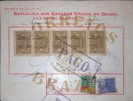 Brasil, vale postal circulado em 1933 da Agência dos Correios de Estância / Sergipe, tendo o selo de prêmio Revolução de 1500 réis! Raro!