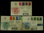 Israel, lote com 03 FDCs déc. 50 circulados e registrados com a série completa dos selos. Raro conjunto