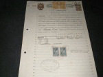 Brasil, documento fiscal de Agosto de 1947, do Estado de São Paulo (Cartório de PIRATININGA), com diversos selos fiscais: 2 judiciais, 2 de impostos, um impresso de imposto do sello e outro impresso mas inutilizado com impressão. Bom estado. Interessante, muito curioso! Papel com marca dágua do Estado de São Paulo