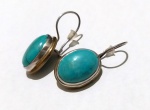 Vintage Fashion Luxo Jóias, Par de Brincos Ovais em Prata de Lei 925,com Pedras Turquesas, Peso total 10,18gr