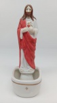 Linda porta água benta  do sagrado coração de Jesus em porcelana, mede 15 x 5,5 cm.