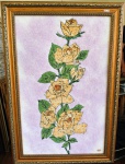 Quadro com composição de pedras semi preciosas -  floral com rosas roxas e brancas . Mede: SM:  55x80 cm e CM: 70x43 cm - ROB (30)