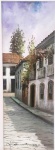 AFRÂNIO - 1976 - Quadro Oleo sobre Eucatex - "Rua lateral " - Mede: CM(37x69) e SM(18x50) cm - Leve incidência de ataque de cupim.