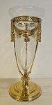 Magnífico grande vaso de vidro craquelado vintage com suporte de em metal dourado. Mede: 45,5x21,5