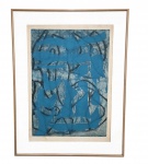 ANTIGA LITOGRAFIA ABSTRATA EMOLDURADA E COM PROTEÇÃO DE VIDRO. MEDINDO A MOLDURA 57.5 X 44.5 CM