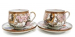 PAR DE XÍCARAS DE CAFÉ EM PORCELANA JAPONESA DITAS CASCA DE OVO  PADRÃO SATSUMA. MARCADAS ANDREA BY SADEK. MEDINDO A XÍCARA 5 X 6 X 7.5 CM E O PIRES 9.5 CM