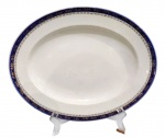 ANTIGA TRAVESSA OVAL EM PORCELANA INGLESA ALFRED MEAKIN - BLEU DE ROI. BORDA NO TOM AZUL COBALTO . MEDINDO 25 X 37 CM