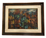 OKOLISAN - ANTIGO QUADRO ÓLEO SOBRE  EUCATEX " ABSTRATO".  MEDINDO A MOLDURA 56.5 X 71.5 CM