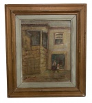 JOSÉ MARIA DE ALMEIDA - ANTIGO QUADRO ÓLEO SOBRE TELA " CASARIO " PAISAGEM DE PORTUGAL ". ASSINADO. MEDINDO A MOLDURA 59.5 X 51.5 CM