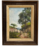 AUTOR NÃO IDENTIFICADO - ANTIFO QUADRO ÓLEO SOBRE TELA "PAISAGEM RURAL". ASSINADO NO CID. MEDINDO A MOLDURA 29.5 X 24 CM