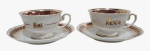 ANTIGO PAR DE XÍCARAS DE CHÁ COM PIRES  EM PORCELANA REAL COM DECORAÇÃO CENA GALANTE  "EU E VOCÊ " , AS XÍCARAS ESTÃO COM BICADINHO NA BORDA. MEDINDO A XÍCARA 5.5 X 9 X 11.5 CM E O PIRES 14.5 CM