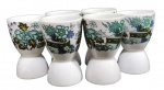 CONUNTO DE SEIS PORTA OVO EM PORCELANA COM DECORAÇÃO FLORAL. MEDINDO 9 X 6 CM