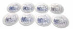 STUDIO RACHEL - LOTES COM OITO PRATINHOS EM PORCELANA COM DECORAÇÃO DE CARRUAGEM. MEDINDO 10.5 CM