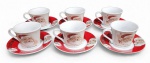 CONJUNTO DE SEIS XÍCARAS DE CAFÉ EM PORCELANA FWB COM DECORAÇÃO DE PAPAI NOEL. MEDINDO A XÍCARA 5 X 6.5 X 8 CM E  O PIRES 11 CM