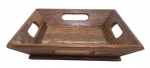 BANDEJA QUADRADA EXECUTADA EM PINHO DE RIGA COM QUATRO PEGAS. MEDINDO 5 X 25 X 25 CM