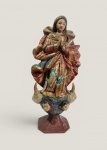 ARTE SACRA : Belíssima " Nossa Senhora da Conceição " , Bahia,  circa 1800, Madeira entalhada,  policromia e douramento a " pão de ouro ". Olhos de vidro. Med. 28 cm alt