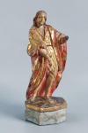 ARTE SACRA : São João Batista,  Bahia,  seculo XIX . Escultura muito requintada,  tipicamente baiana de início do século 19. A despeito das perdas de partes dos braços, está em extraordinário estado de conservação,  com policromia tradicional e profusão de douramento a pão de ouro.  Med. 24 cm alt