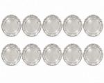 Conjunto de 10 souplats em prata Sterling, contraste de garantia de teor 925. Peso. 4,800 Kg. Med. 29 cm diam