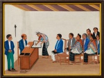 JULIAN CHEX : Escola Guatemalteca : "Cerimonia de casamento", óleo s. eucatex, ass. inf. esq. e localizado "Comalapa". Med. 52 x 62 cm