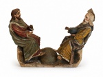 Arte Sacra : Imagem esculpida em madeira e policromada . Med. 47 x 11 x 33 cm