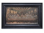 Santa ceia em metal espessurado e a prata emoldurada em madeira . Med. Mi 25 x 51cm Me 36 x 62 cm
