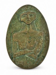 Placa em bronze com figura feminina em relevo, ass. "Jamil". Med. 18 x 13 cm
