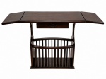Mesa e revisteiro em madeira nobre , com abas laterais rebatíveis e uma gaveta. Med. 60 x 35 x 63 cm (Fechada) e 95 x 35 x 60 cm (aberta)