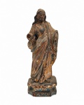 Arte Sacra : Imagem de Sagrado Coração de Jesus , esculpida em madeira com vestígios de policromia , marcas do tempo , no estado. Med. 26 cm alt