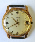 Relógio de pulso masculino da marca suiça "Credos", movimento mecânico automático, caixa em metal dourado , calendário , produzido na década de 50/60 , não testado. Med. 3,5 cm diam