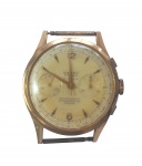 Relógio de pulso masculino marca Suiça  "Cauny Prima" , cronógrafo , mecanico de corda manual , produzido nos anos 50 , caixa em ouro amarelo 18 k 750 , não testado . Peso total. 38,9 gr . Med. 4 cm diam
