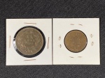 Moedas circuladas de Portugal, XX Réis 1882, III Réis 1875.