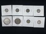 Moedas circuladas diversas de prata, Áustria  10 Schilling 1965, Itália  500 Liras 1959, Império Britânico – 3 Pence 1922, Império Britânico – 3 Pence 1920, Império Britânico – 3 Pence 1919, Império Britânico – 3 Pence 1918, Império Britânico – 3 Pence 1917, Império Britânico – 3 Pence 1911.