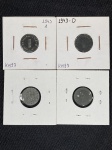 Moedas circuladas da Alemanha Nazista – Segunda Guerra Mundial, 1 Pfennig A  1943, 1 Pfennig D  1943, 1 Pfennig F  1943, 1 Pfennig B  1944. Item não promove ou glorifica violência ou intolerância racial. Está a venda apenas para fins de preservação da memória histórica. Organização do leilão não faz apologia a quaisquer movimentos políticos ou ideológicos, e repudia qualquer ideologia de cunho racista.