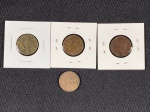 Moedas circuladas da Itália – Segunda Guerra Mundial, 10 Centesimi 1937, 10 Centesimi 1938, 10 Centesimi 1939, 10 Centesimi 1943.