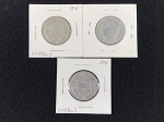 Moedas circuladas da França – Segunda Guerra Mundial, 2 Francs 1941, 2 Francs 1944, 2 Francs 1945.