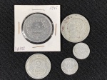 Moedas circuladas da França – Segunda Guerra Mundial, 5 Francs 1945 x 2, 2 Francs 1945, 50 Centimes 1943 x 2.