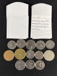 Moedas circuladas da República Tcheca/Tchecoslováquia e 5 envelopes identificados, 1 Koruna 1993 x 3, 1 Koruna 1994, 2 Koruny 1991, 2 Koruny 1993, 2 Koruny 1994, 2 Koruny 2009, 2 Koruny 2010, 5 Koruny 1994, 5 Koruny 1995, 10 Koruny 1994, 20 Koruny 2004.