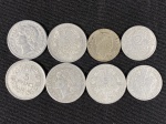 Moedas circuladas da França antes de 1950, 5 Franc 1946, 5 Franc 1947, 5 Franc 1949 x 3, 2 Franc 1947 x 2, 10 Franc 1949.