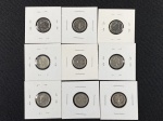 Moedas circuladas da Grã-Bretanha, Five Pence 1990, Five Pence 1991, Five Pence 1992, Five Pence 1995, Five Pence 1998, Five Pence 1999, Five Pence 2006, Five Pence 2012, Five Pence 2015.