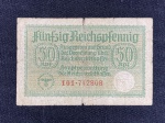 Cédula de 50 (Fünfzig) Reichspennig – Segunda Guerra Mundial – Alemanha – Bastante desgastada, podendo apresentar perdas e rasgos.
