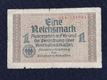 Cédula de 1 (Eine) Reichsmark – Segunda Guerra Mundial – Alemanha – Bastante desgastada, podendo apresentar perdas e rasgos.