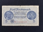 Cédula de 5 (Fünf) Reichsmark – Segunda Guerra Mundial – Alemanha – Bastante desgastada, podendo apresentar perdas e rasgos.