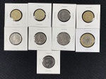 Moedas circuladas da Grã-Bretanha, são 9 unidades, 10 Pence 2014, 2 Pounds 1998, 50 Pence 1997, 10 Pence 2003, 10 Pence 2001, 1 Pound 1983, 10 Pound 1992, 1 Pound 1993, 1 Pound 1987.