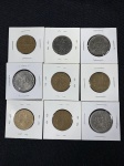 Moedas circuladas da França, 2 Francs  1982, 5 Francs – 1971, 5 Francs  1972, 5 Francs – 1989 – 100 anos da Torre Eiffel, 10 Francs – 1976, 10 Francs  1977, 10 Francs  1978, 10 Francs  1979, 10 Francs – 1980.