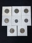 Moedas circuladas da França, 1 Centime – 1964, 5 Centimes – 1962, 1 Franc – 1960, 1 Franc  1961, 1 Franc  1962, 1 Franc  1970, 1 Franc  1971, 1 Franc  1972.