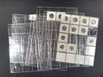 Folhas de acrílico usadas, 9 unidades, para 20 coin holders cada, com 14 coin holders e 5 envelopes.