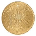 Áustria, 100 Corona, 1915. Ouro. KM# 2819. FC. 33,8753g / 0,900
