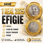 Lançamento - Sachê de 1 Real 2025 - EFIGIE - 50 Moedas - Flor de Cunho. Emissão Baixissima